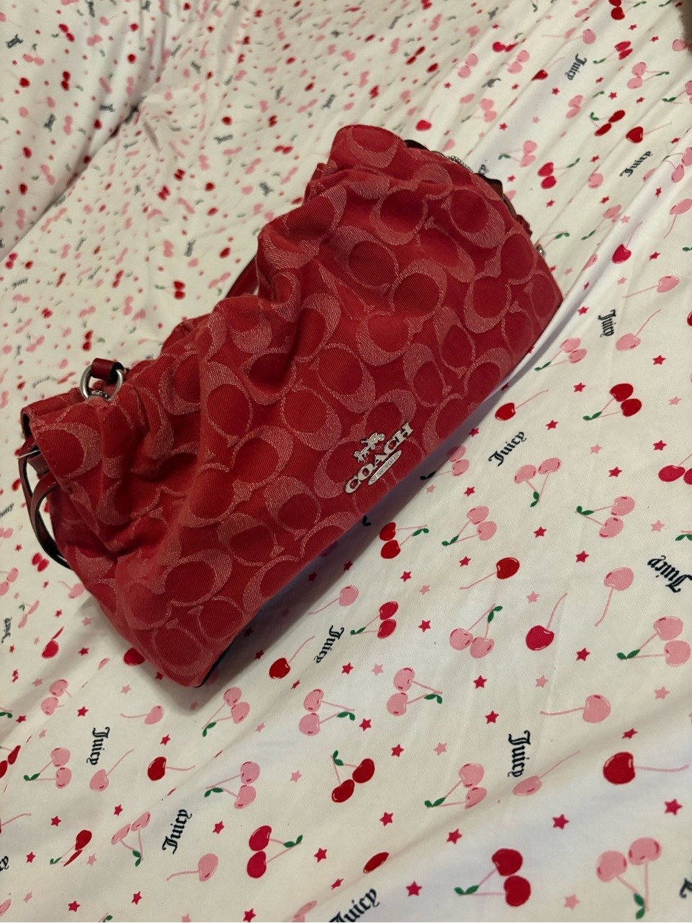 Coach Red Signature denim Faye  Shoulder Bag